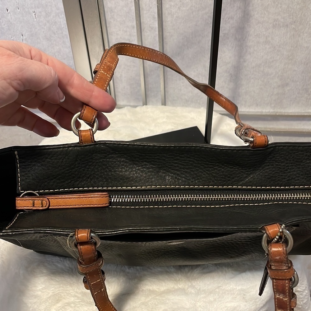 COACH black satchel purse with brown leather straps - Picture 5 of 12
